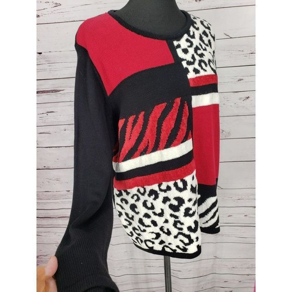 Alfred Dunner‎ Sweater Cardigan Colorblock Black Red White Women's Size XL - Picture 6 of 8
